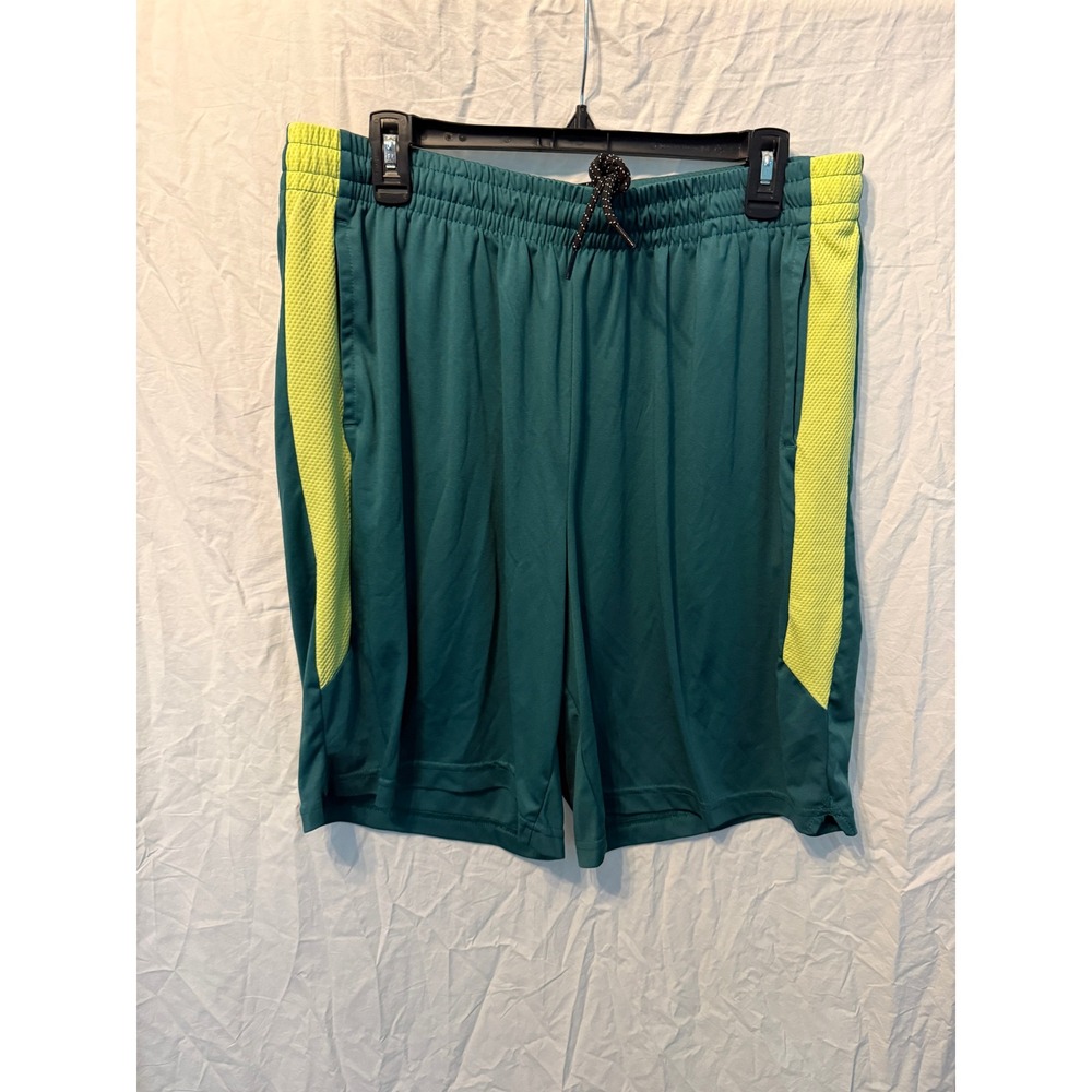 Tek Gear Dry Tek Mens XXL Athletic Basketball Shorts Green Neon Yellow Mesh Side